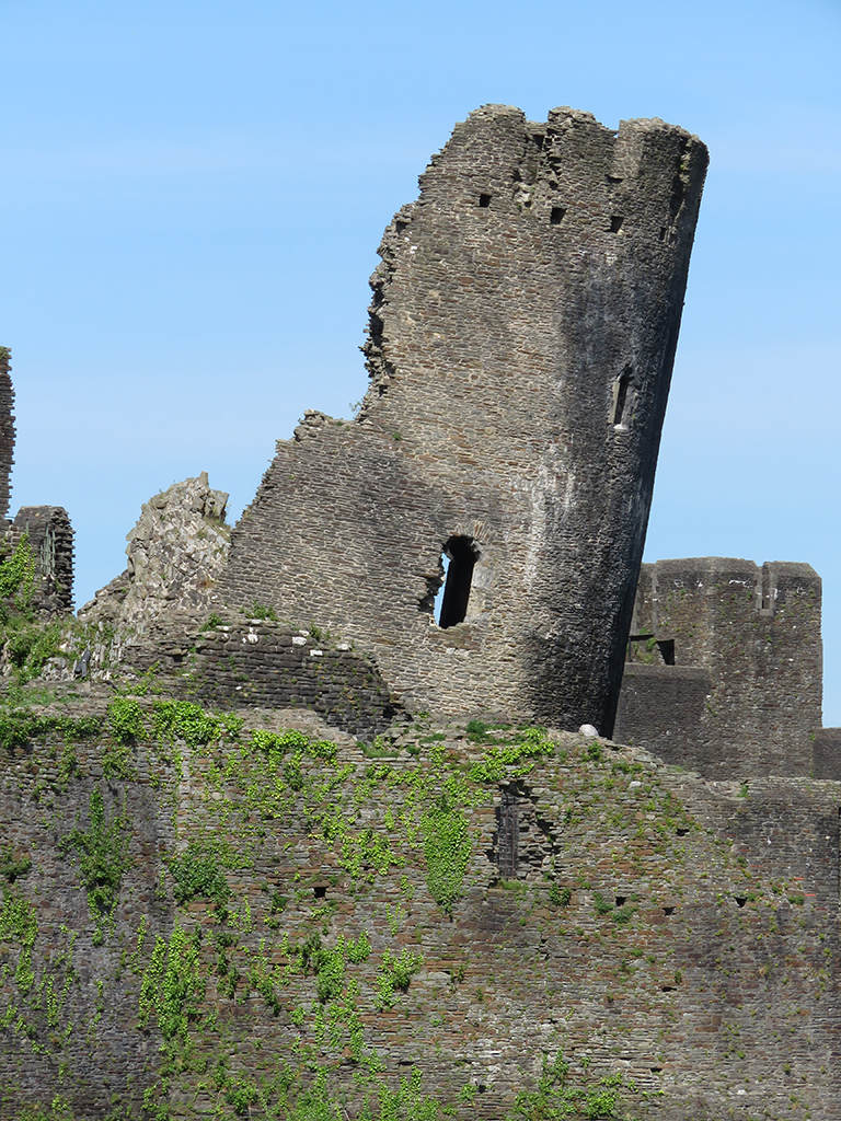Leaning, ruined castle tower
